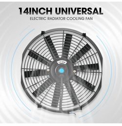 14 Inch High Performance Electric Cooling Slim Radiator Fan with Mount Kit, Black, 2PCS
