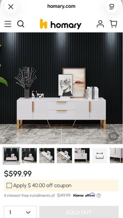 White and Gold TV Stand Console Cabinet