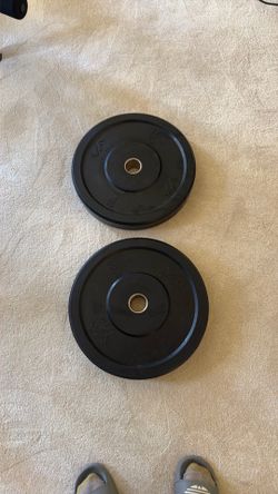 Pair of 35lb black rubber bumper plates