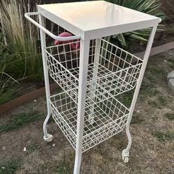 White Metal Kitchen Or Art Cart With Wheels!