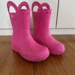 Pink Glitter Crocs Kids Rain Boots - Size 13