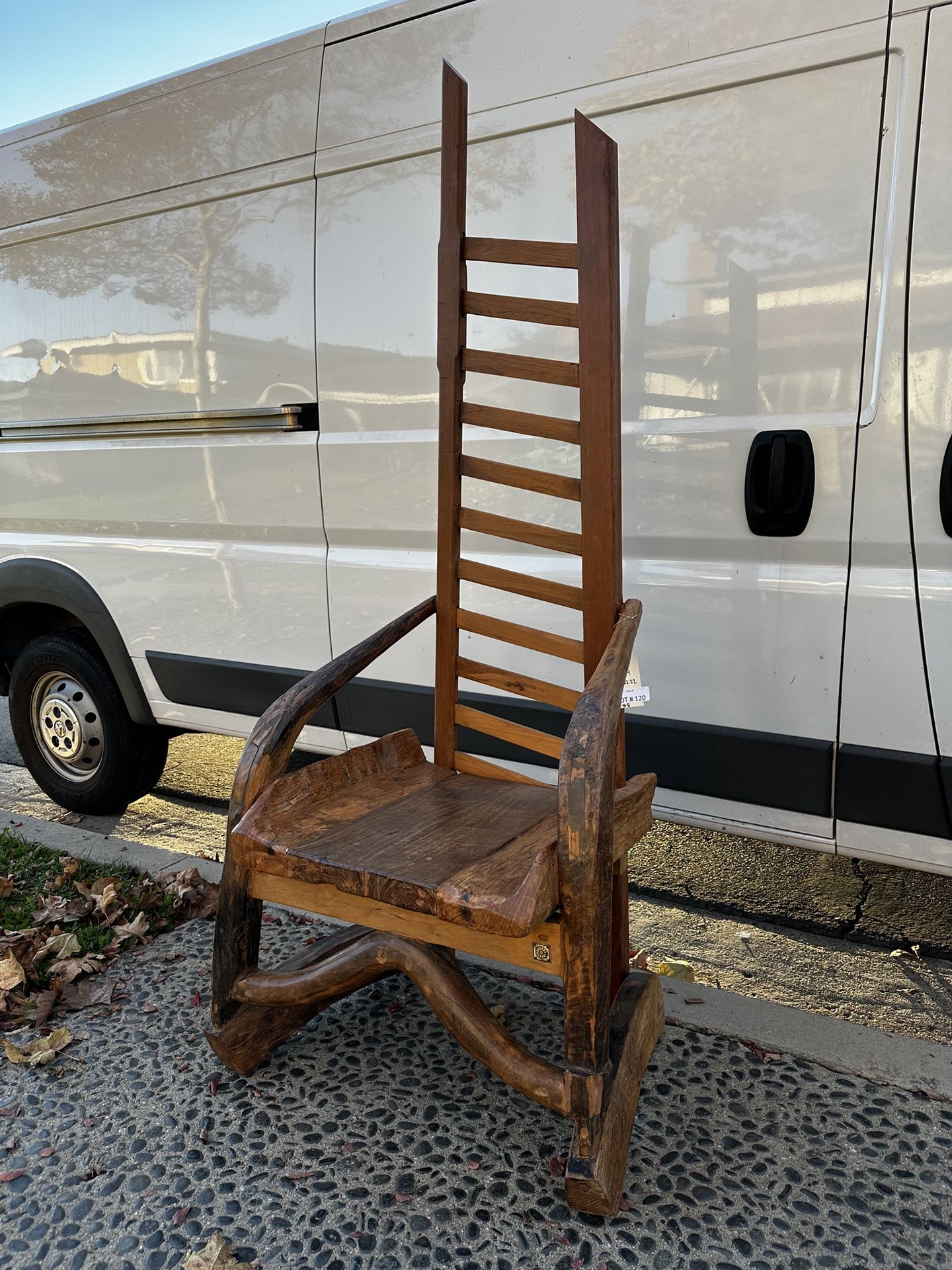 PRIMITIVE ORIGINAL FOLK-ART LADDER-BACK FOUND MATERIAL CHAIR ONE OF A KIND!!!