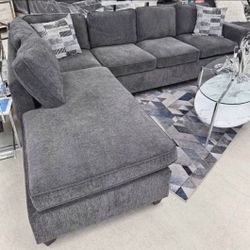 Buy Now Pay Later Sectional Sofa Dark Grey Chenille REVERSIBLE 