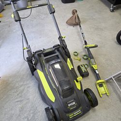 Ryobi lawn mower and weed eater combo 40v with 1. 4ah battery string no charger