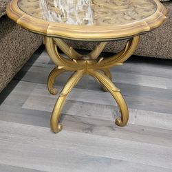 VINTAGE SYROCO ROUND ACCENT TABLE GLASS TOP