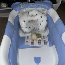 TPN Collapsible Baby Bathtub, Baby Bath Tub with Soft Cushion & Real-Time Thermometer, Baby Bathtub Infant to Toddler Tub (0-36 Months), Portable Newb