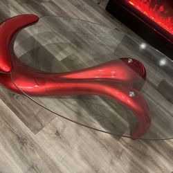 UNIQUE RED SWOOSH TABLE TEMPERED GLASS+ Free TV Included ! 