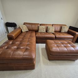 Leather Section Sofa With Ottoman 