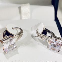 Emerald Cut Simulated  Diamond Drop Earrings 