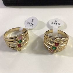 RINGS WITH COLOR STONE  14 K LAMINATED  GOLD PLATED 