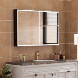 48 in. W x 30 in. H Rectangular Aluminum Double Door LED Medicine Cabinet with Mirror, Recessed or Surface Mount