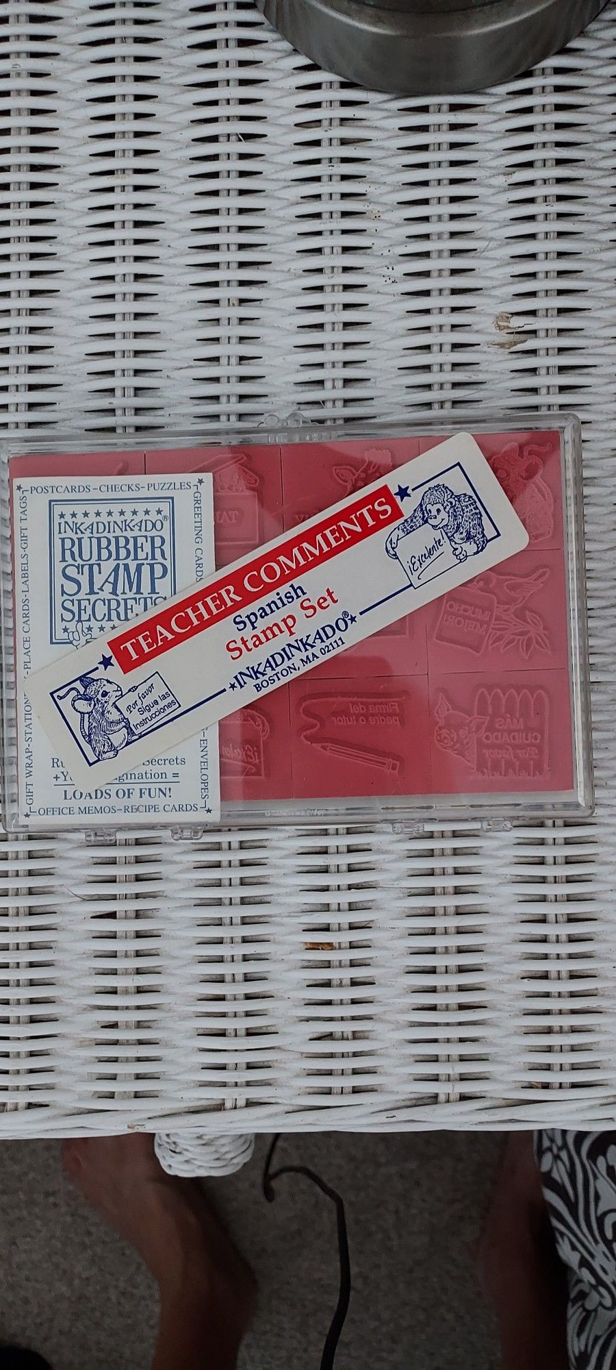 Inkadinkdo Vintage Spanish Teacher Comments 12 Rubber Stamp Kit Set Unused