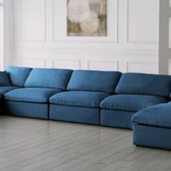 Plush Velvet / Wood / Foam / Down Navy Standard Cloud Modular Sectional

