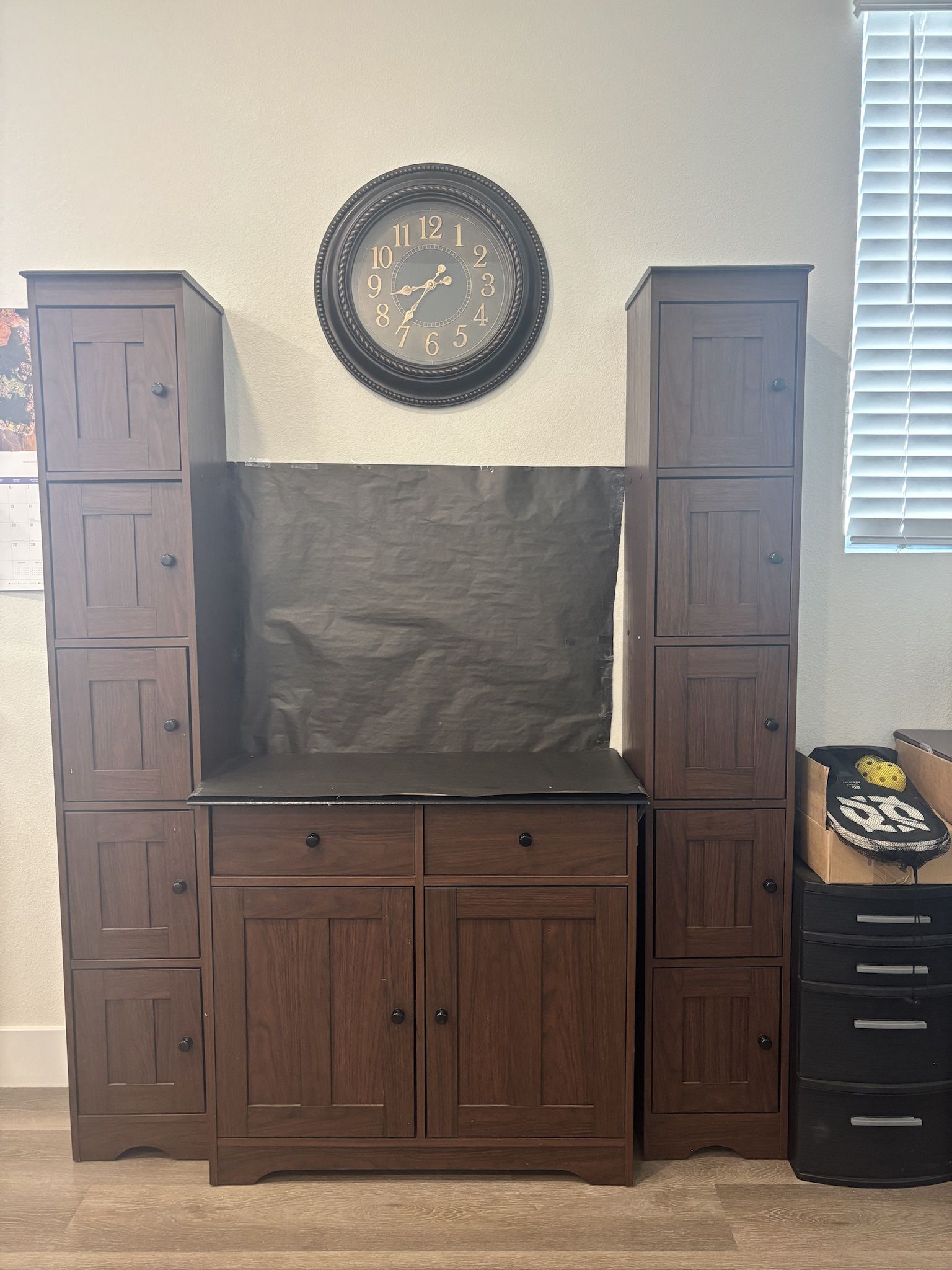 Large Black And Brown Wood Cabinet