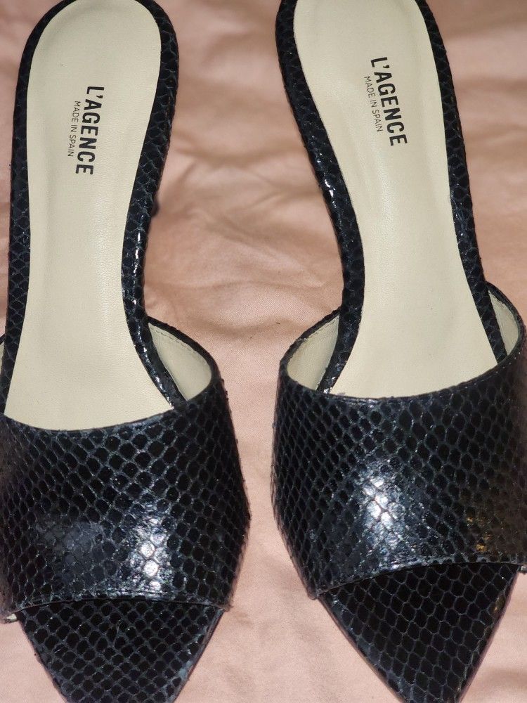 L'Agence Black Snake Skin Open Toe Mule BRAND NEW
