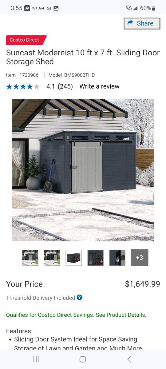 Suncast Modernist 10 ft x 7 ft. Sliding Door Storage Shed $1,400