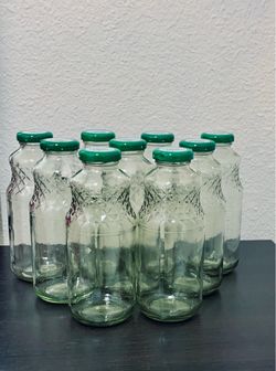 Clear Glass Bottles with Green Lids – Set of 12