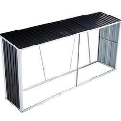 New in Box Firewood Rack with Roof: 129.9" Galvanized Steel Log Holder Outdoor Backyard Garden Patio