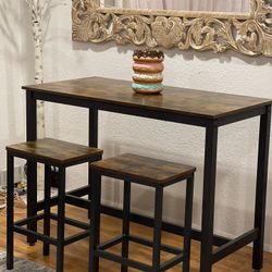Breakfast Bar Dining Table with Stools-Brown