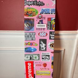 SUPREME Stickers Skateboard Deck (pink)& Supreme Kaws Chalk Black
