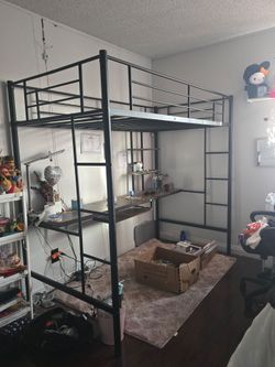 Loft Metal Bed Frame Desk With Mattress
