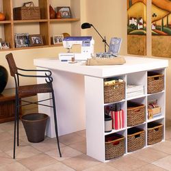 White Project Desk / Work Table with Storage