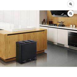 Step N' Sort Bote de Basura de Cocina, 16 Galones, Acero Inoxidable, 3 Compartimentos, Tapa con Pedal de Reciclaje, Negro