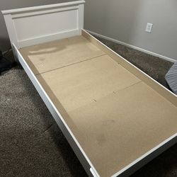 White Twin Bed Wooden Frame Headboard