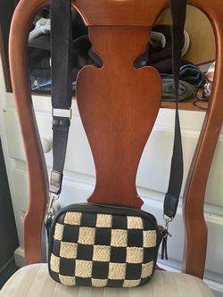 Black and Cream Checkered Crossbody Bag