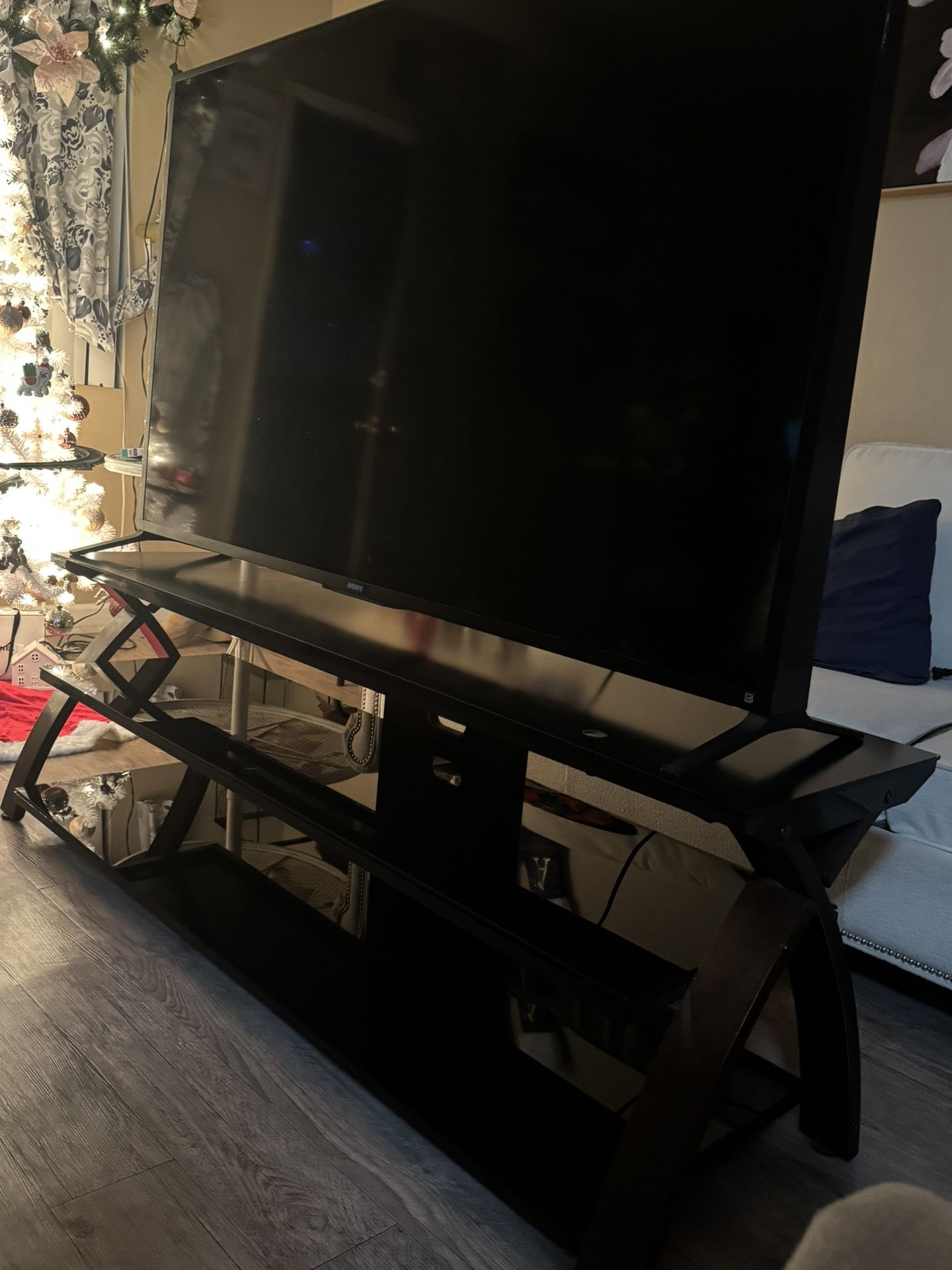 Flat-Screen TV With Modern Glass & Metal Stand