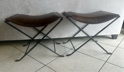 Genuine Leather Iron Accent Stools