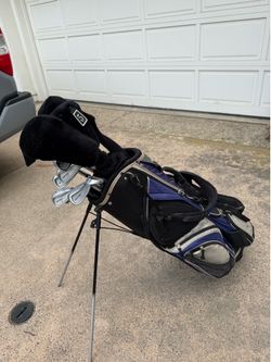 Golf bags and clubs
