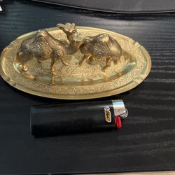 2 Brass Camels And Tray
