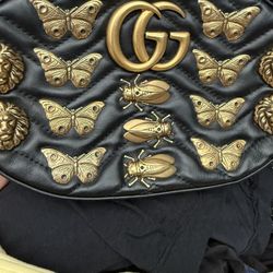 Authentic Gucci Calfskin Matelasse Animal Studs GG Marmont Belt Bag 