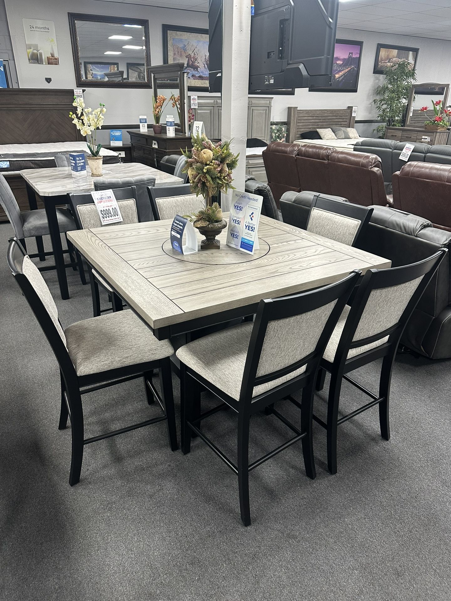 7PC Gray / Black Dining Table Set