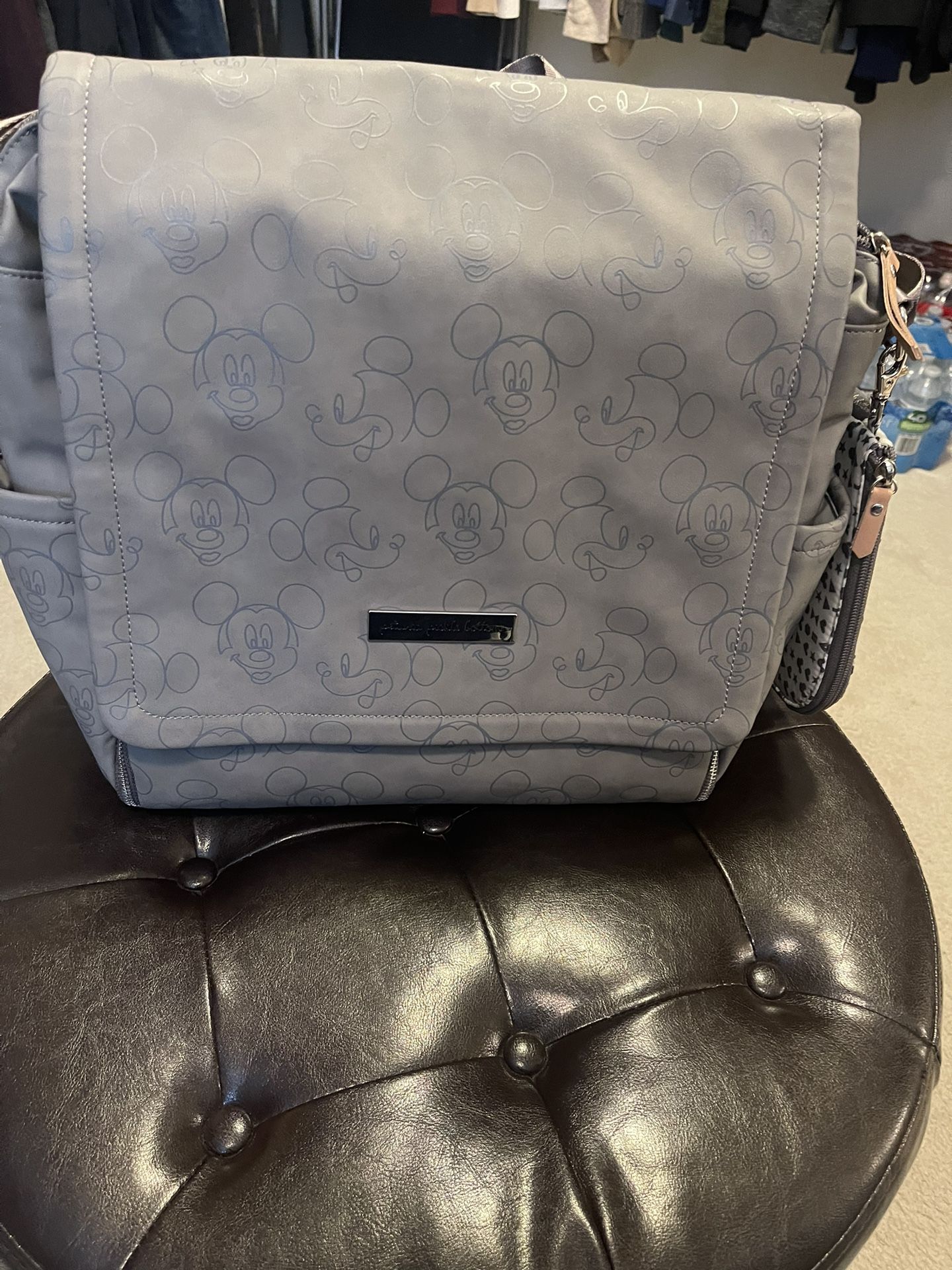 Beautiful Petunia Pickles Mickey Mouse Gray Diaper Bag / Backpack . New. Nice Big Size No Tags