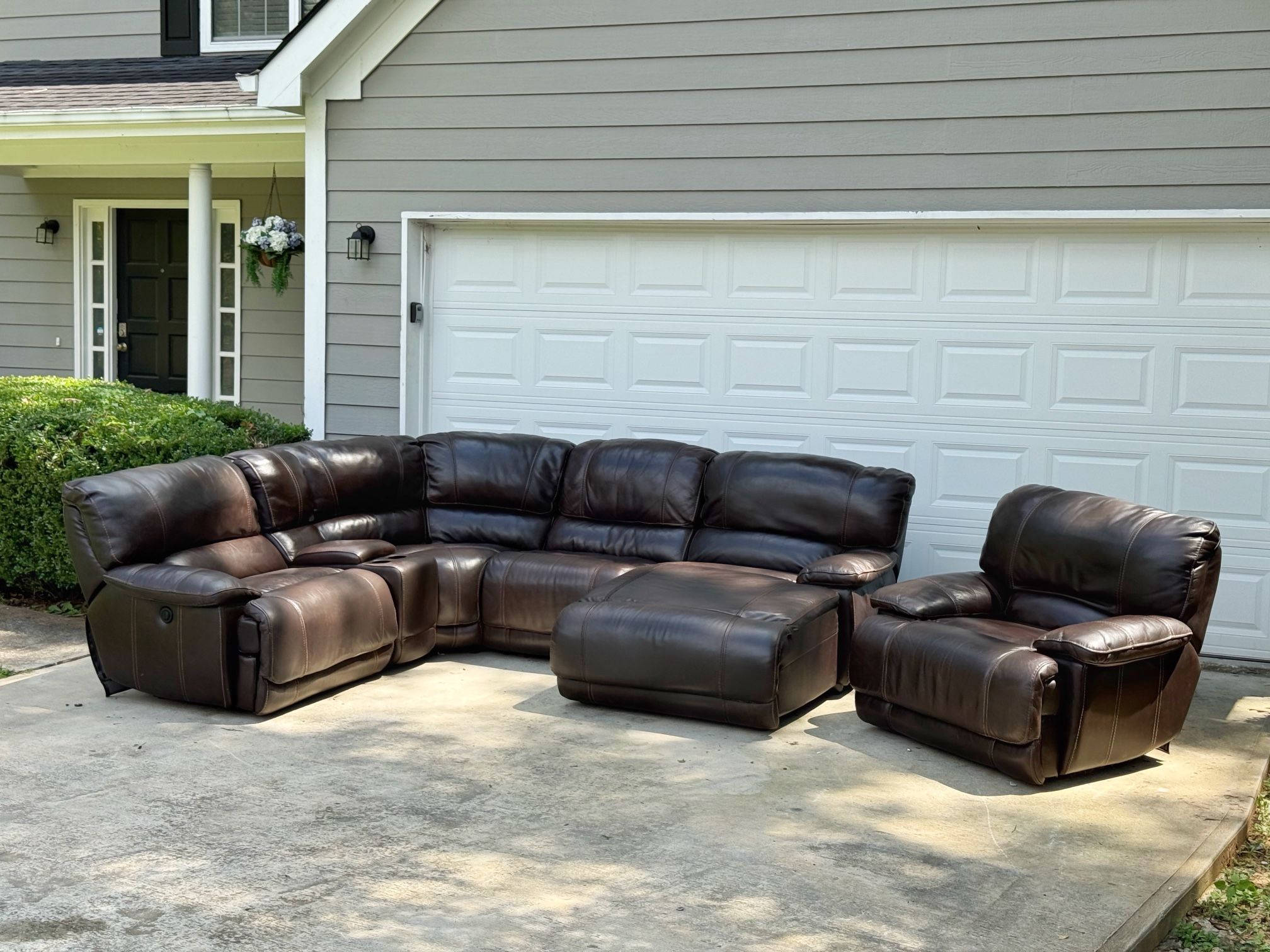 Leather Reclining Sectional Sofa Set  & Recliner