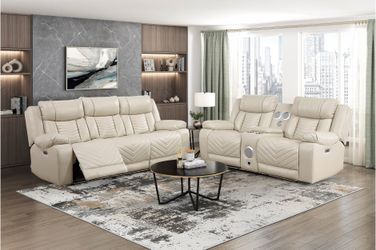 Modern LED Light Up Reclinable Sofa Set With Loveseat And Accent Chair