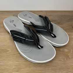 Clarks Women’s Brinkley Nora Black Gray Flip Flops