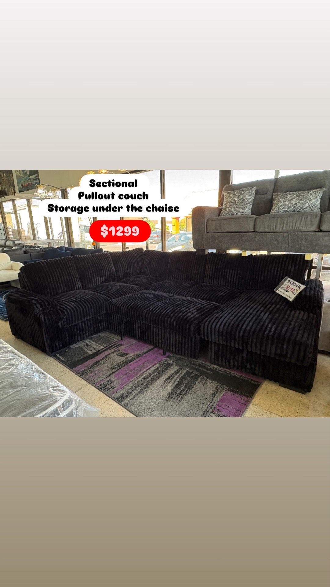 Sectional with pullout bed and storage chaise