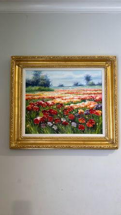 Framed Flower Field Oil Painting