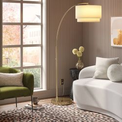 68"x41" Knurled Metal Arc Floor Lamp with Tiered Shade Brass - Threshold