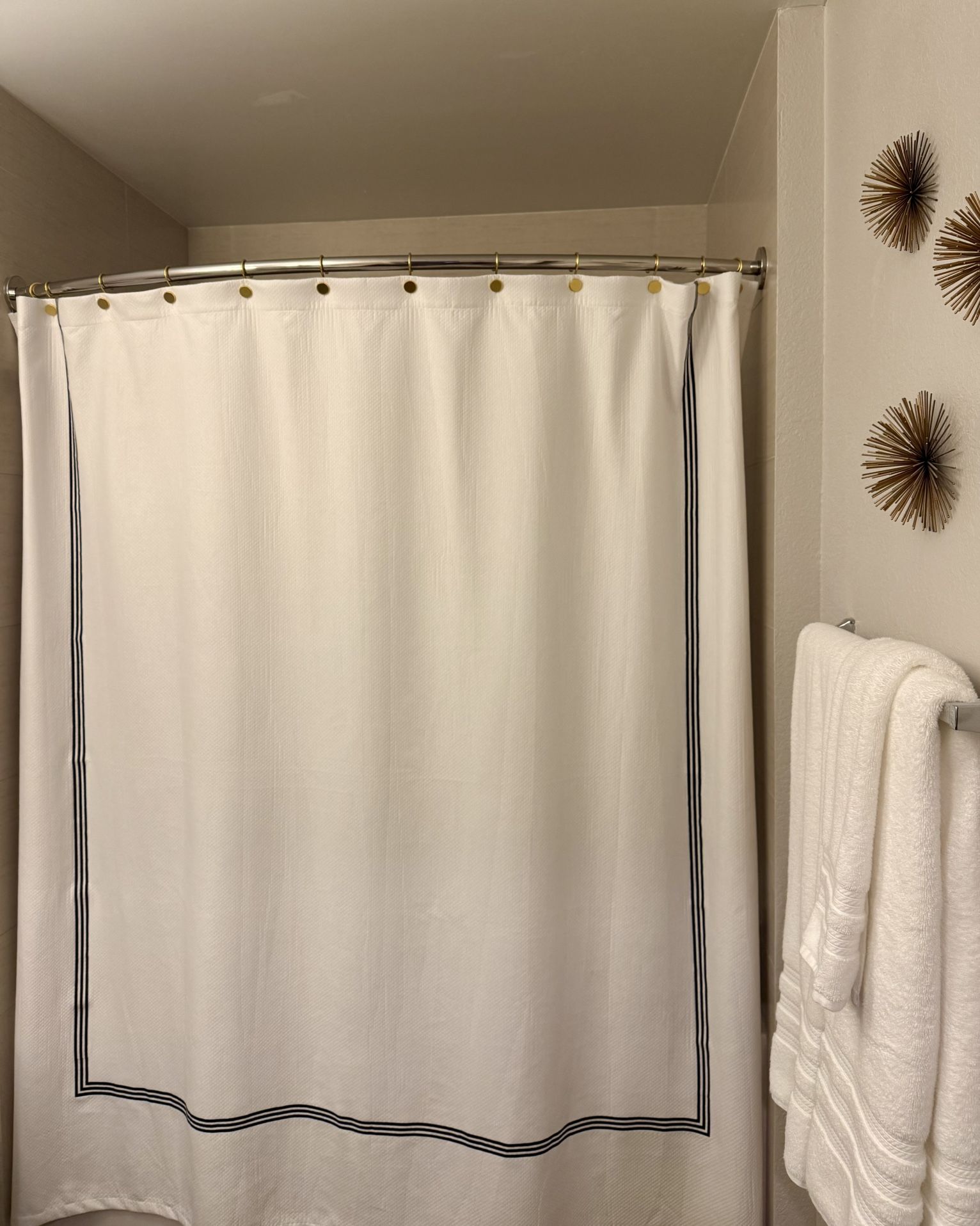 White and Black Embroidered Shower Curtain