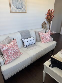 White Upholstered Sofa with Nailhead Trim