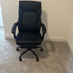 Big & Tall Executive Office Chair with Footrest - Black Leather
