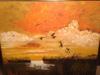 Sun set over the lake. 61" x 49"