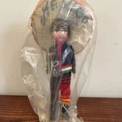 Mexican Senior Latin Doll Figure Sombrero Hand Painted Mariachi New Vintage