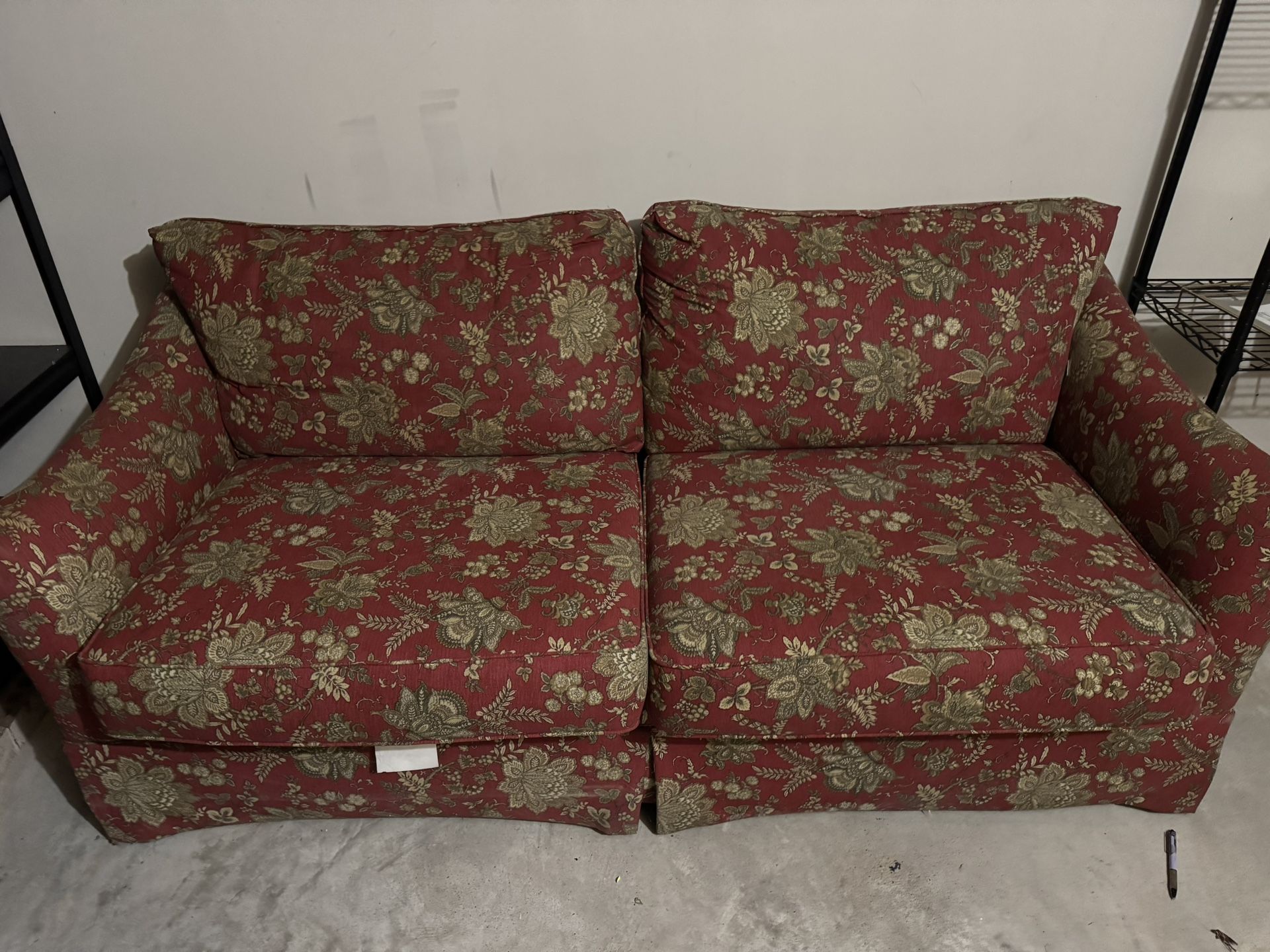 Burgundy floral couch