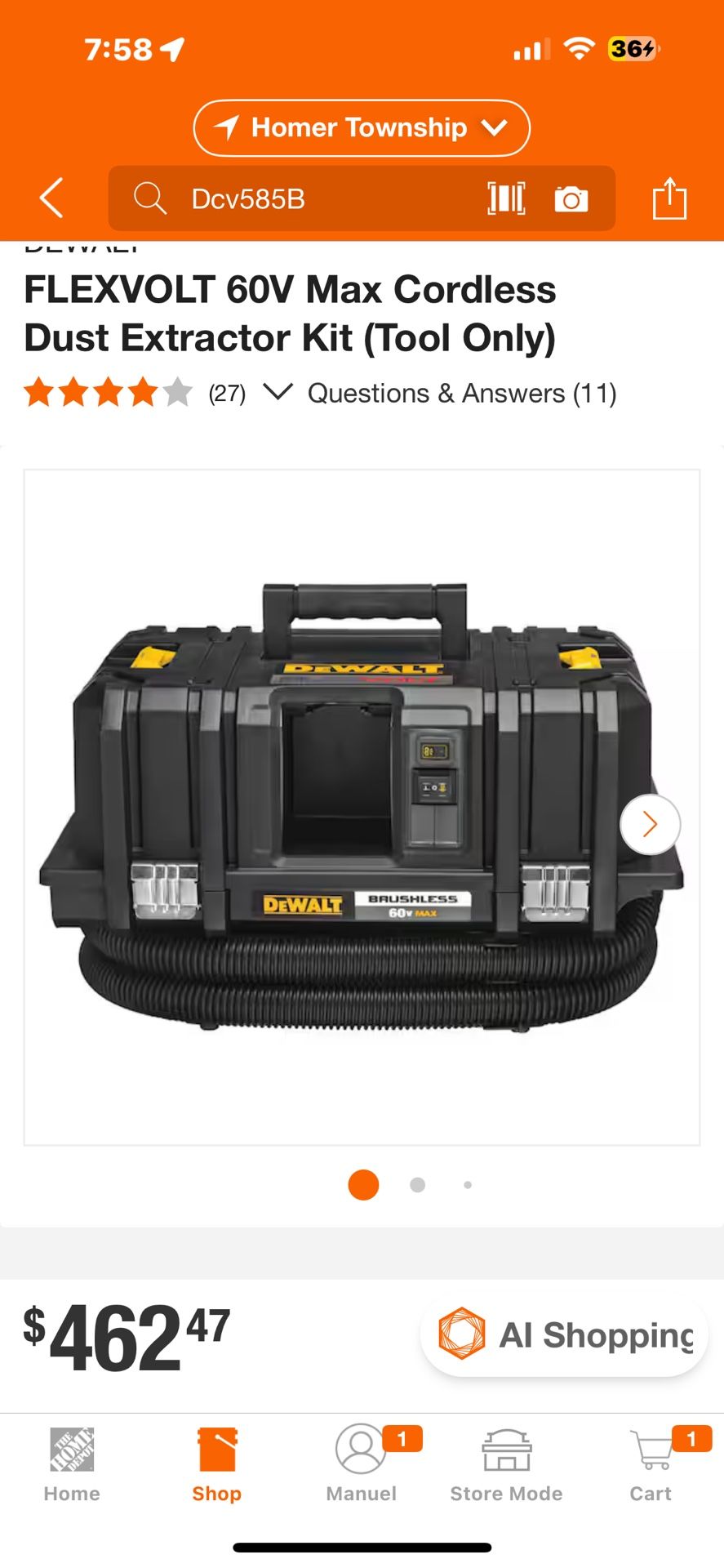 DEWALT FLEXVOLT 60V Max Cordless Dust Extractor Kit