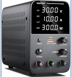 DC Power Supply Variable, Bench Power Supply with Encoder Adjustment Knob, Output Enable/Disable Button, Adjustable Power Supplies with USB Quick-Char